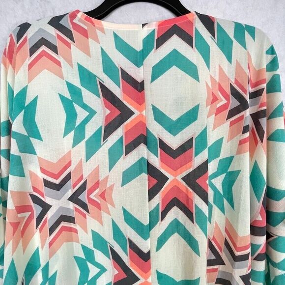 Kimono Cardigan Womens Size S/M Aztec Ivory Open Boxy Fringe Bohemian Cover Up - Picture 8 of 13